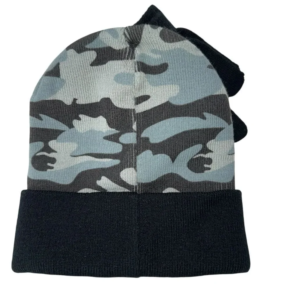 NWT Kid’s Gray Camo Knit Beanie Black Cuff and Orange Jordan Logo and Gloves